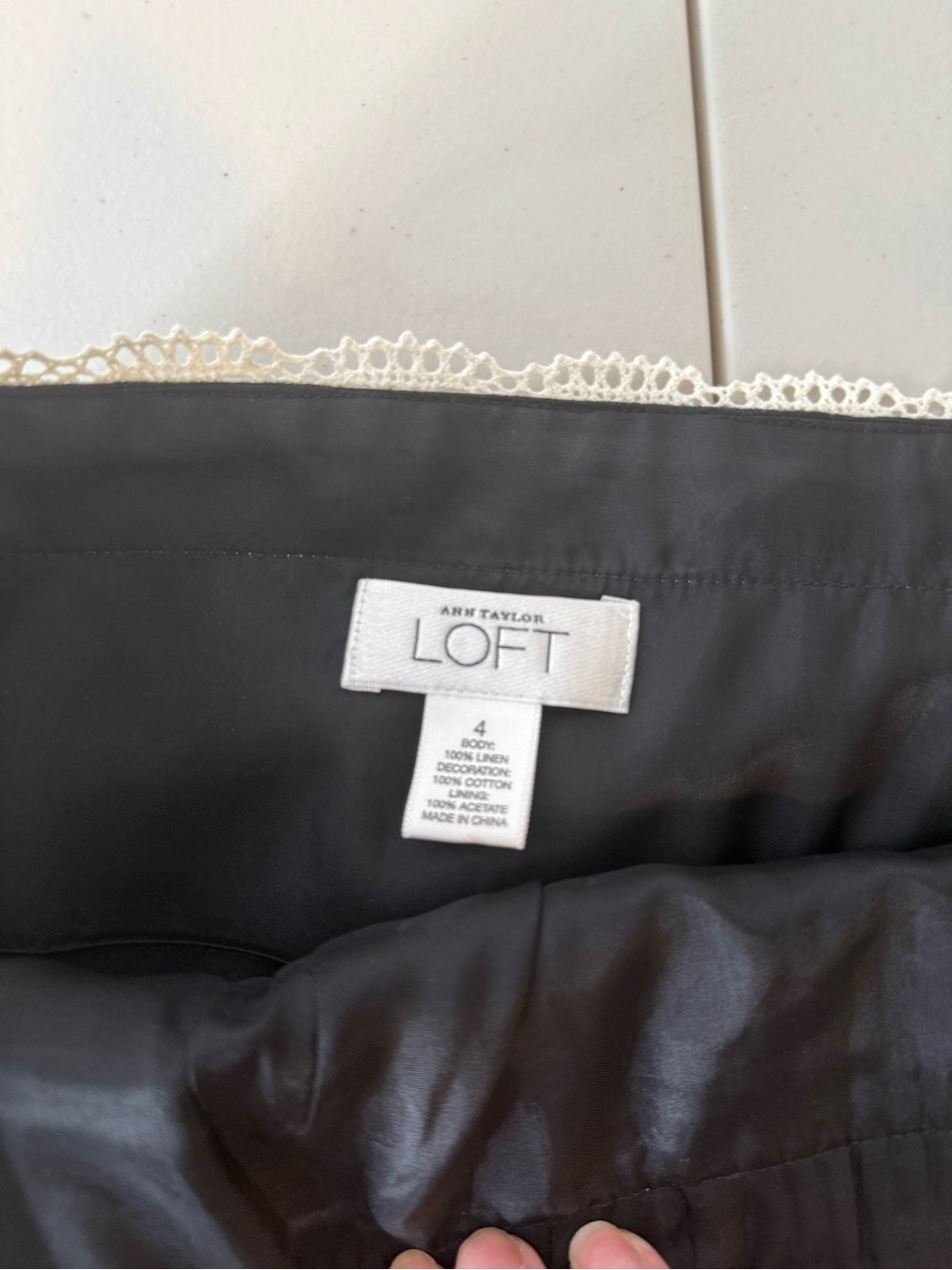 Ann Taylor LOFT Black Linen Crochet Lace Trim Mini Dress Size 4 Cottagecore - Picture 9 of 11